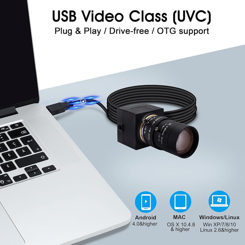 SVPRO كاميرا ويب تليفوتو متوافقة مع ماك 1 ميجابكسل USB مع عدسة زوم بصرية 5-50 مم وكاميرا ويب بتركيز يدوي UVC لجهاز الكمبيوتر لنظام ويندوز ولينكس وأندرويد وماك، كاميرا فيديو USB2.0 بدقة 1280x720 للأمان والبث المباشر - Image 3
