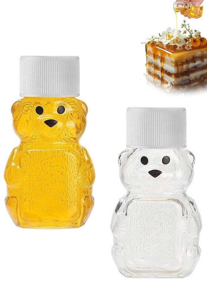 2 Pcs 2oz Plastic Honey Bear Bottle, Bear Shape Clear Empty Honey Jar with Screw Yellow Lid, Honey Dispenser for Baby Shower Party Favors Gifts (white) - Image 1