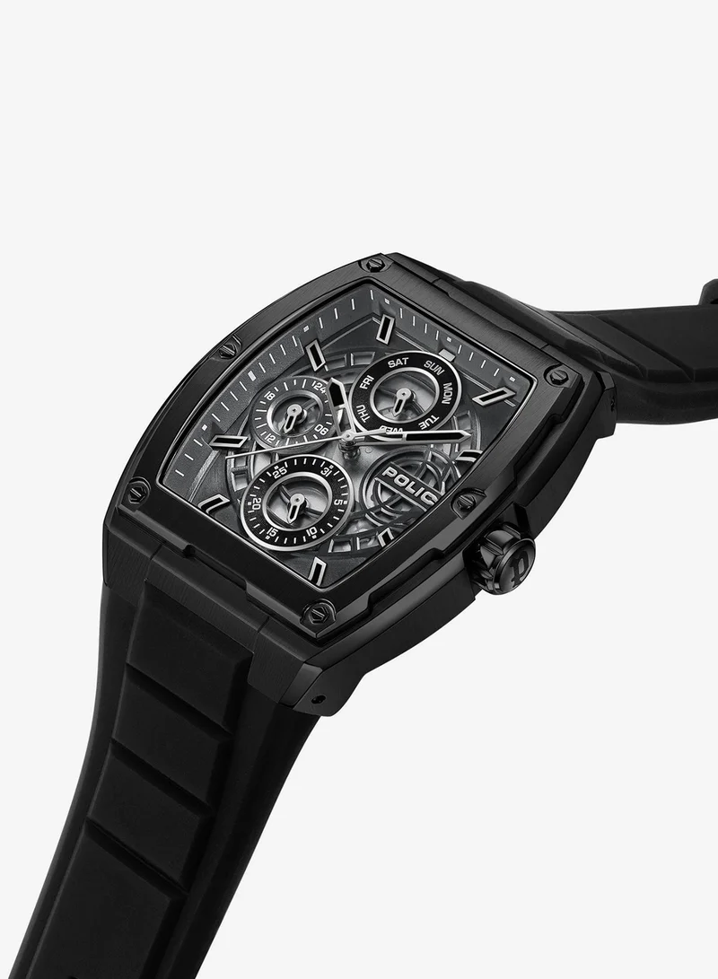 Police  Men's Creed Men's 42mm Multifunction Watch with Black IP Stainless Steel Case, Charcoal Dial & Black Silicone Strap for Men | Best Price UAE