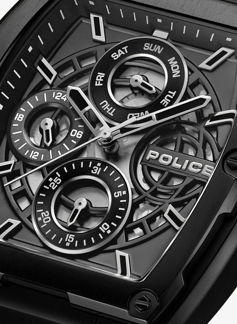 Police  Men's Creed Men's 42mm Multifunction Watch with Black IP Stainless Steel Case, Charcoal Dial & Black Silicone Strap for Men | Best Price UAE