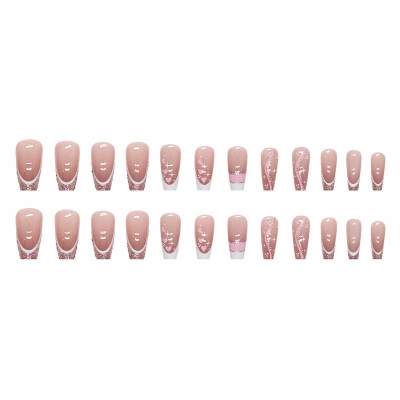MISUD Press on Nails - Long Coffin Glue on Nails with Pink, Acrylic Bling Glitter Design 24 pcs - Image 2