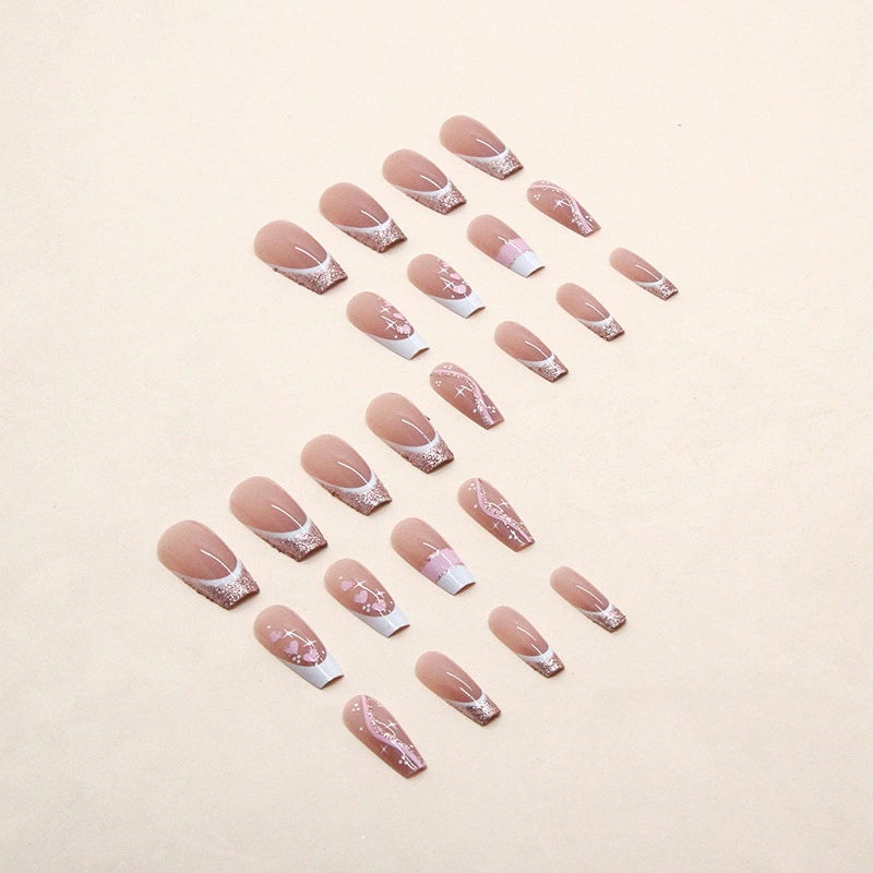 MISUD Press on Nails - Long Coffin Glue on Nails with Pink, Acrylic Bling Glitter Design 24 pcs - Image 3
