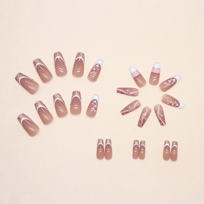 MISUD Press on Nails - Long Coffin Glue on Nails with Pink, Acrylic Bling Glitter Design 24 pcs - Image 4
