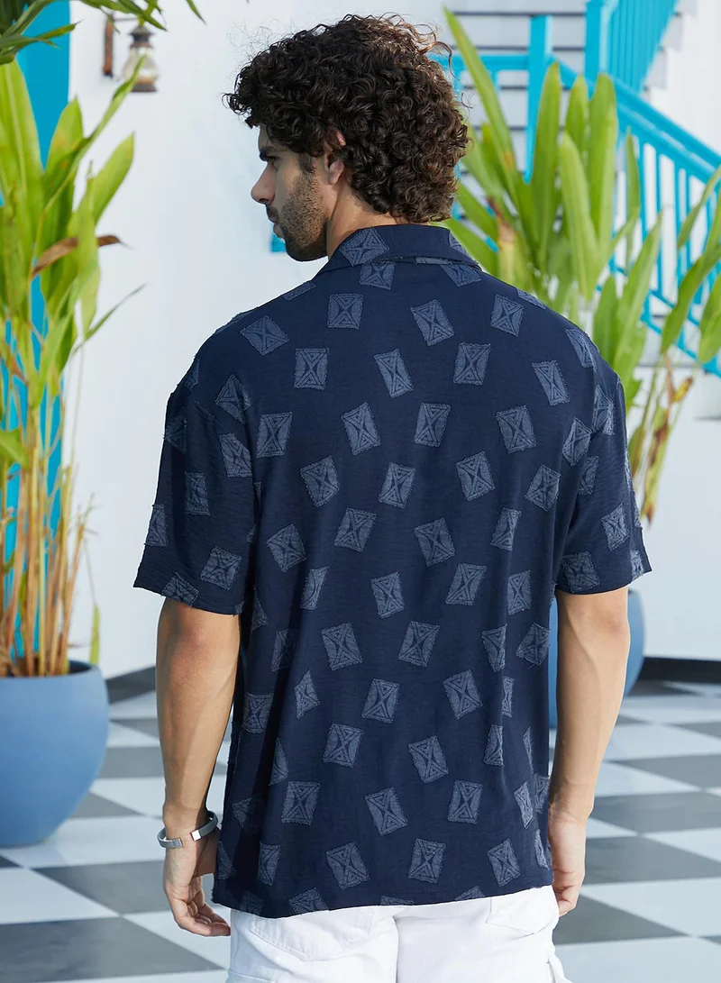 كامبوس سوترا Men's Onyx Black Indie-Cuban Oversized Shirt