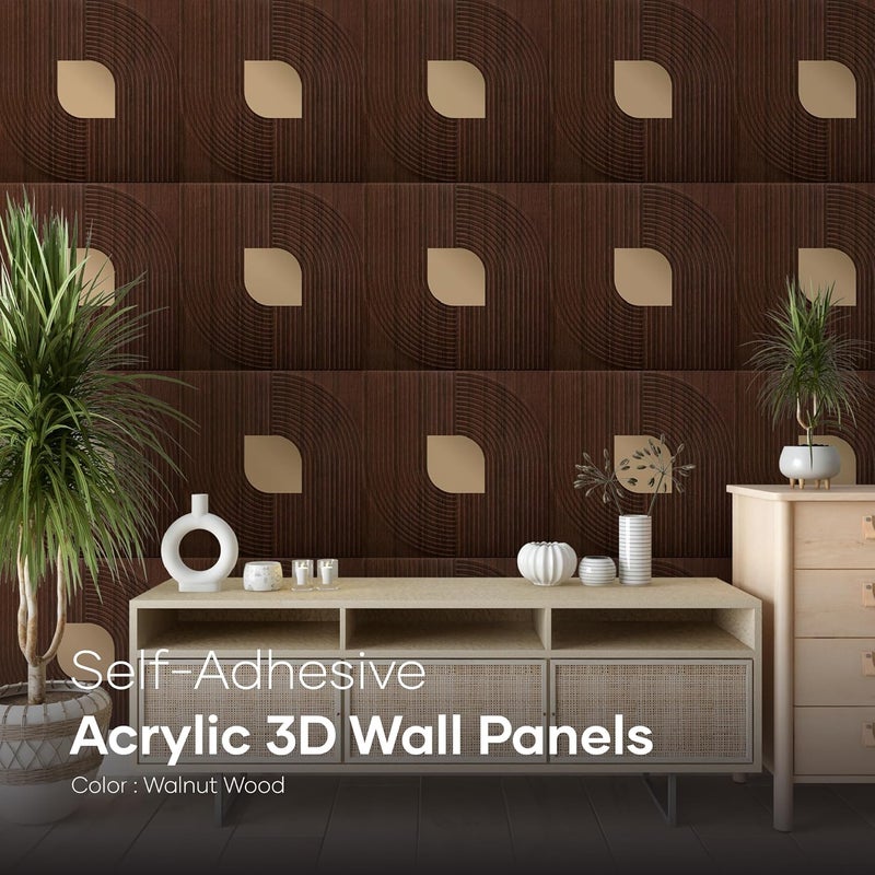 ELEVATE INTERIOR Sticker Acrylic Mirror PVC 3D Wall Panels | Walnut Wood Self Glue Wallpaper for Home, Office, Restaurant Pack of 12 Pcs Cover Area 32.4 Sq. Ft. - Image 4