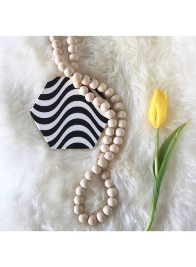 NIBEMINENT Nordic Round Wooden Beads Garland Wall Hanging Beige - Image 4