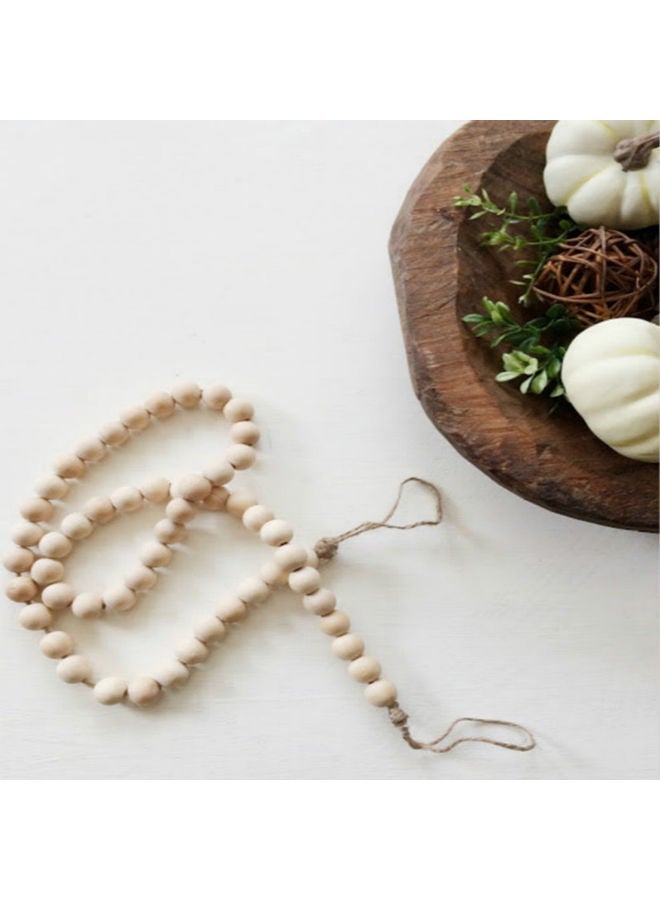 NIBEMINENT Nordic Round Wooden Beads Garland Wall Hanging Beige - Image 3