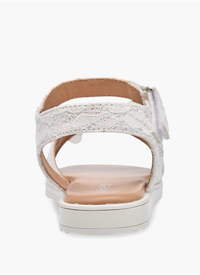 JUNIORS - Girls Floral Accent Sandals With Hook And Loop Closure - Image 1
