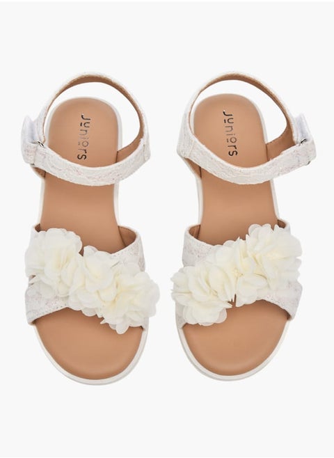 Girls Floral Accent Sandals With Hook And Loop Closure