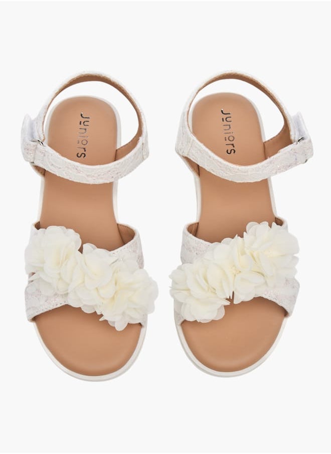 JUNIORS - Girls Floral Accent Sandals With Hook And Loop Closure - Image 1