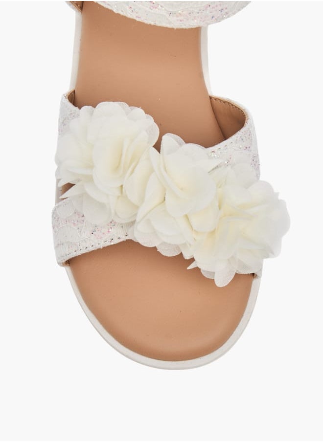 JUNIORS - Girls Floral Accent Sandals With Hook And Loop Closure - Image 1