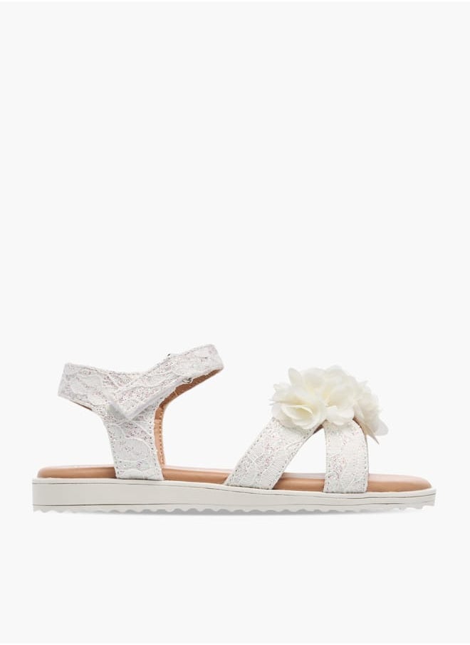 JUNIORS - Girls Floral Accent Sandals With Hook And Loop Closure - Image 1