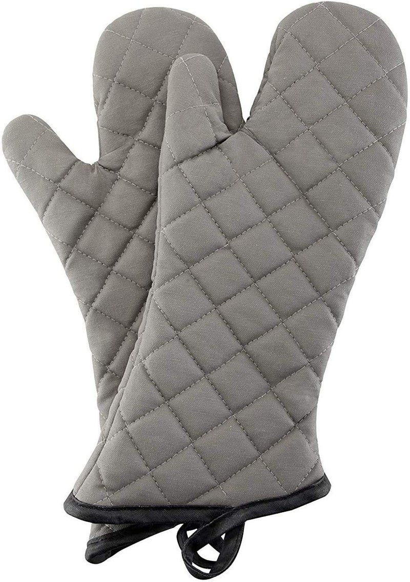 Fine Décor FineDecor Professional Cotton Oven Mitt, Oven Mitts with Quilted Lines, Heat Resistant Pot Holders, Flexible Oven Hand Gloves, Grey (Large) - Image 1