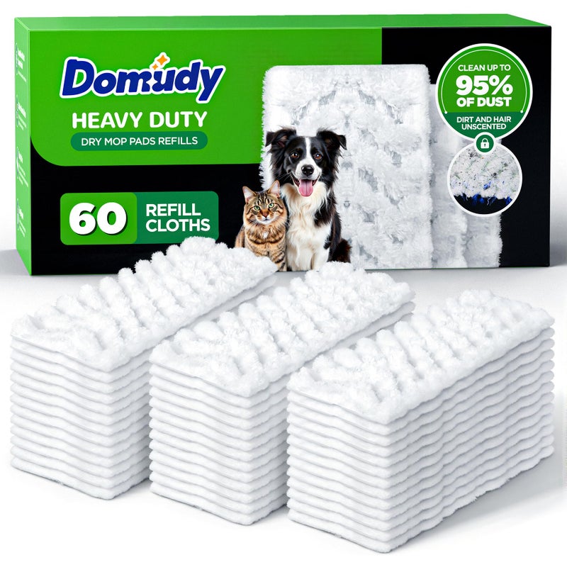 Domudy 60 Count Heavy Duty Dry Sweeping Cloths Refills for Swiffer Sweeper Mop, Deep Clean Sweeper Pet Mop Pads for Multi Surface Floor Mopping & Cleaning, Disposable Dry Pad Refills Floor Duster, Unscented - Image 1