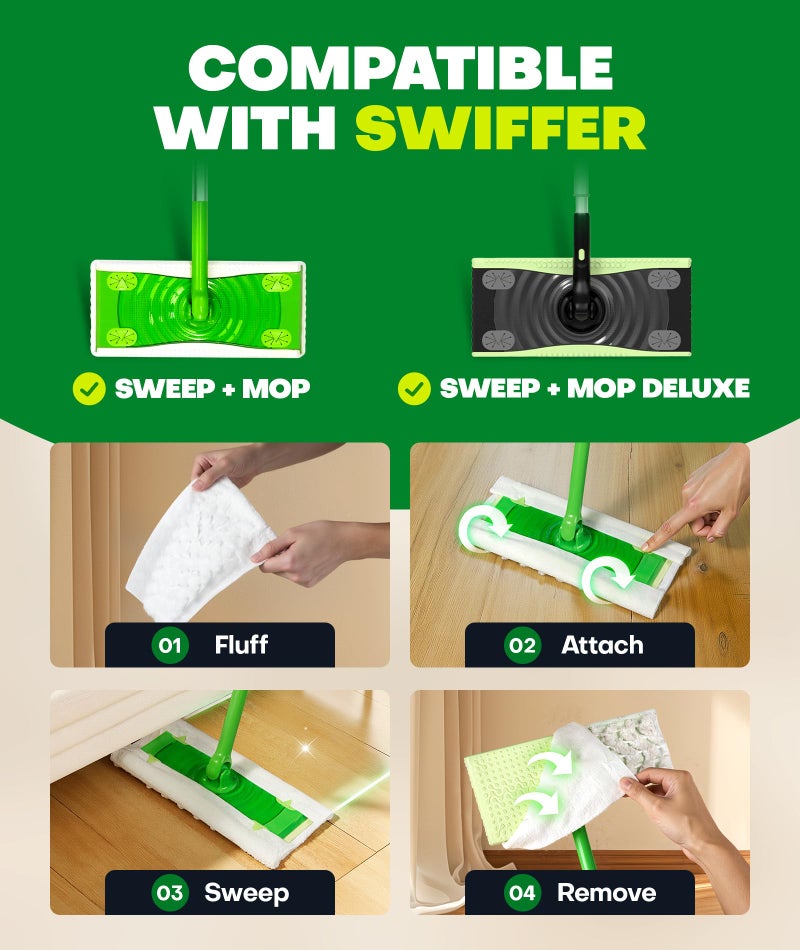 Domudy 60 Count Heavy Duty Dry Sweeping Cloths Refills for Swiffer Sweeper Mop, Deep Clean Sweeper Pet Mop Pads for Multi Surface Floor Mopping & Cleaning, Disposable Dry Pad Refills Floor Duster, Unscented - Image 5