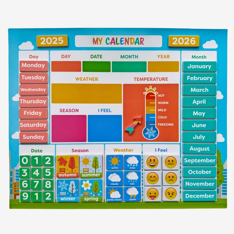 pneat My First Daily Magnetic Calendar | Weather Station for Kids | Moods and Emotions | Preschool Learning Toys | Classroom Calendar Set |Usable on Wall or Fridge - Image 1