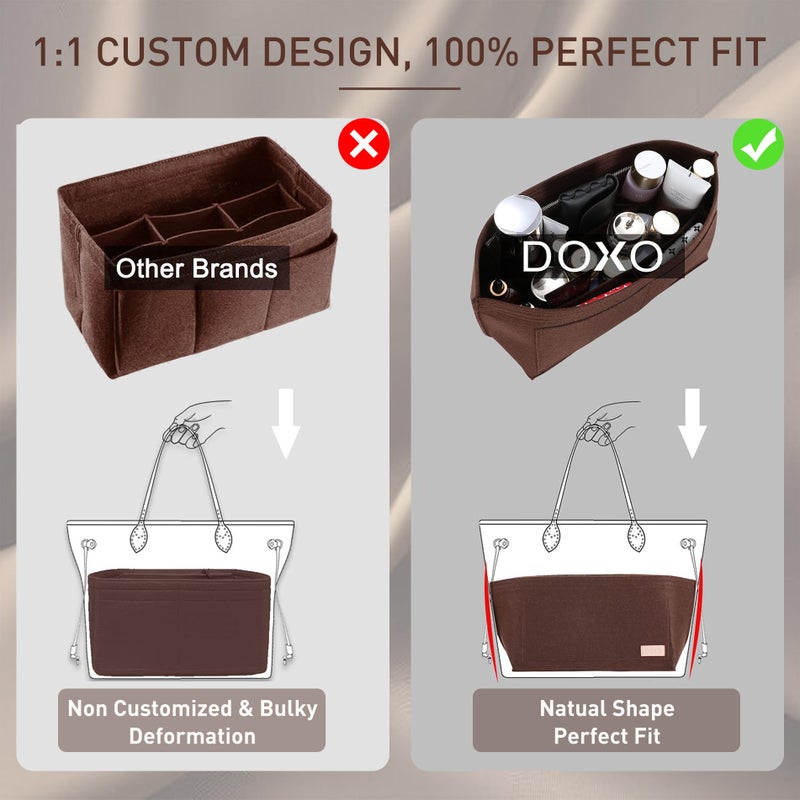 Doxo Purse Organizer Insert for Handbags Tote Felt Bag Organizers Compatible with CIity33 Neverfull MM (Large-Brown) - Image 5