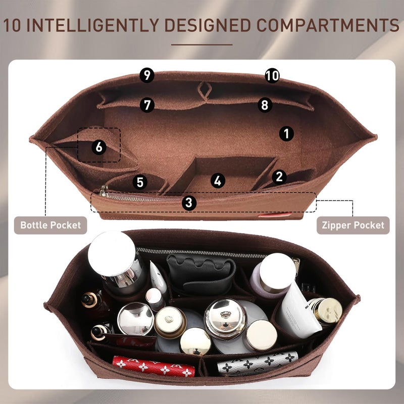 Doxo Purse Organizer Insert for Handbags Tote Felt Bag Organizers Compatible with CIity33 Neverfull MM (Large-Brown) - Image 4