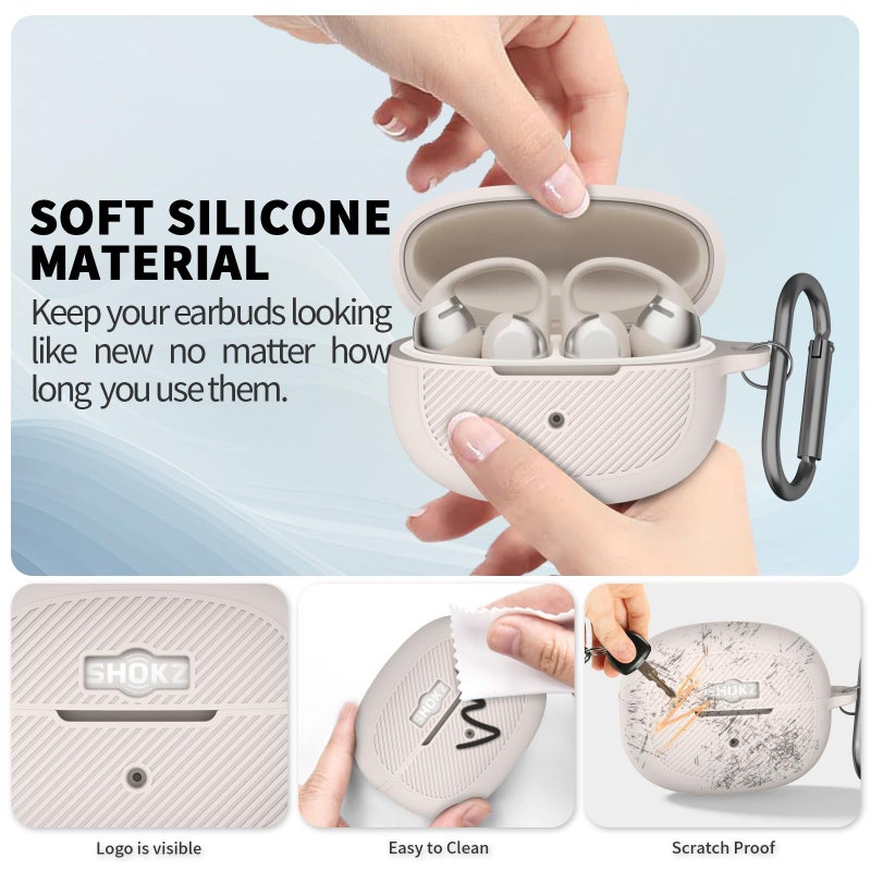 TUDIOW for SHOKZ OpenDots ONE Case, Soft Silicone Shockproof Protective Case Cover Compatible with SHOKZ OpenDots One's Earbuds Accessories with Cleaning Kit & Keychain (Gray) - Image 5