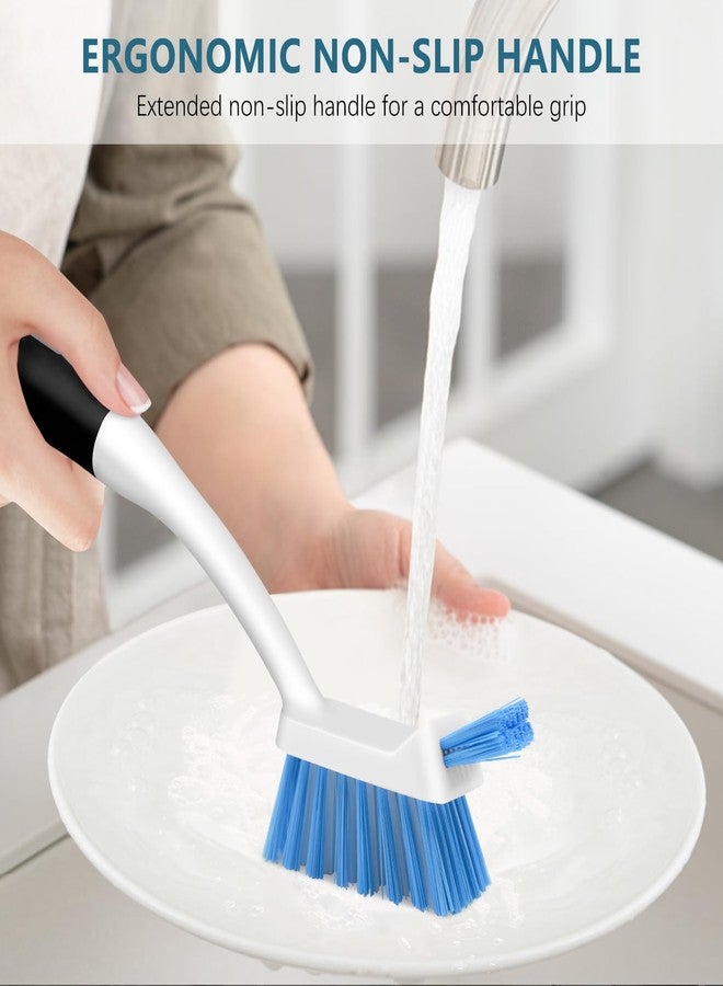 SetSail Dish Brush Set of 3 with Bottle Brush, Dish Scrub Brush with Long Handle Deep Cleaning Handle Brush with Scraper Tip for Kitchen Sink Dishes Bottle Cup Pot and Pans Tile Lines, Black Blue - Image 5