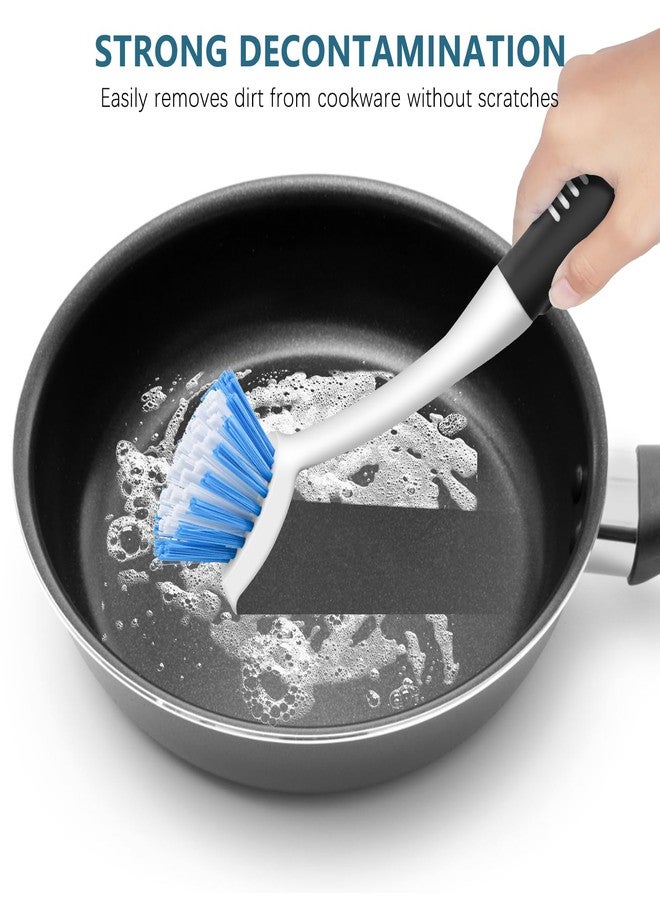 SetSail Dish Brush Set of 3 with Bottle Brush, Dish Scrub Brush with Long Handle Deep Cleaning Handle Brush with Scraper Tip for Kitchen Sink Dishes Bottle Cup Pot and Pans Tile Lines, Black Blue - Image 4