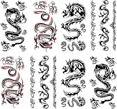 Yesallwas Temporary Tattoo Dragon for MenTeens GuysKids Boys8 Sheets Waterproof Long Lasting Fake Tattoos Stickers for Arms Shoulders Chest Back Biker Tattoos 9cmx19cm354x748inchesLxW - Image 1