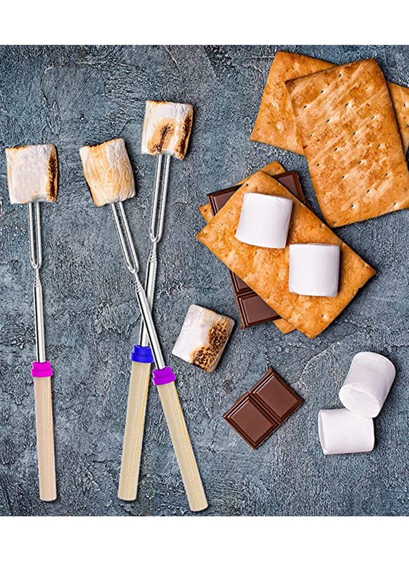 SYOSI - Extendable Marshmallow Roasting Sticks Set of 8 Telescoping Smores Skewers Hot Dog Forks with Wooden Handle for Fire Pit Campfire 32 Inch Stainless Steel BBQ Kit Outdoor Camping - Image 1