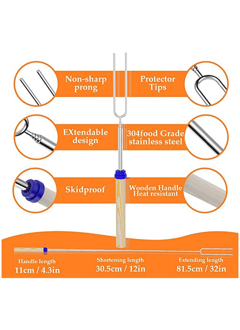 SYOSI - Extendable Marshmallow Roasting Sticks Set of 8 Telescoping Smores Skewers Hot Dog Forks with Wooden Handle for Fire Pit Campfire 32 Inch Stainless Steel BBQ Kit Outdoor Camping - Image 1