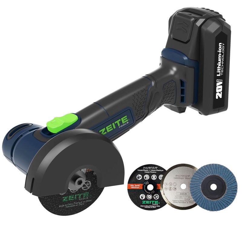 Zeite 3"" Cordless Cut Off Tool  20V 2.0Ah Mini Cutter  Max Cutting Depth 1/2""  19500Rpm Cutting Tool With 3 Cutting Discs 1 Flap Disc For Rust Removal  Battery And Charger Supplied - Image 1