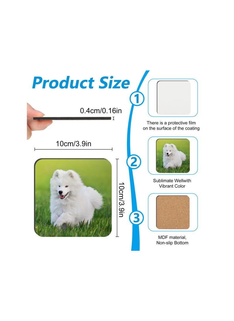 SYOSI - 12 pcs Sublimation Square Coaster Blanks, products Bulk MDF sublimation Coasters Blanks, with cork back Heat Transfer Hardboard cork coasters, blank MDF sublimation cork coasters, 3.86x3.86 Inch - Image 1