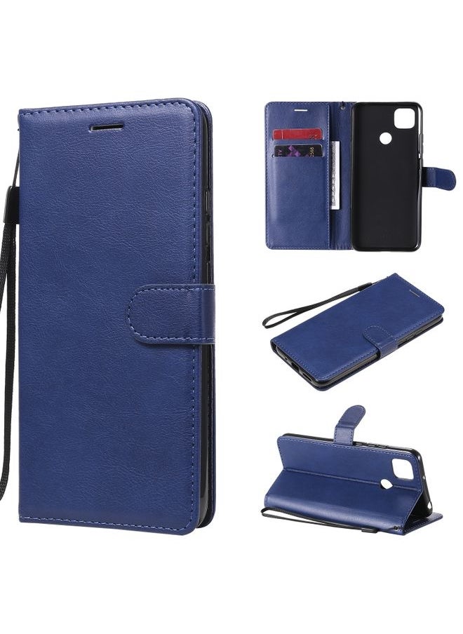 HuHa Case Cover For Xiaomi Redmi 9C Solid Color Horizontal Flip Protective Leather Case with Holder & Card Slots & Wallet & Photo Frame & Lanyard Blue 