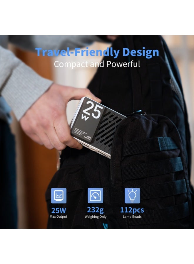 زيون مصباح فيديو ZHIYUN CINEPEER CM25 LED بقوة 25 واط [رسمي]، هدية صغيرة محمولة بحجم الجيب للمصورين، إضاءة على الكاميرا قابلة للتعتيم 2700 كلفن - 6200 كلفن•مؤشر تجسيد اللون ≥96•مؤشر تباين الألوان ≥97، بطاريتان مدمجتان قابلتان لإعادة الشحن بسعة 2000 مللي أمبير في الساعة - Image 2