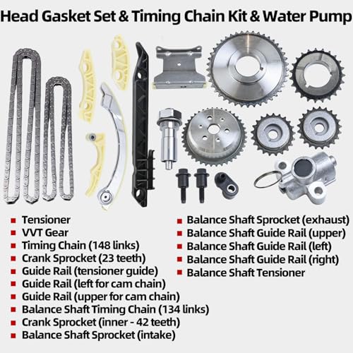 MITZONE Head Gasket Set & Timing Chain Kit & Water Pump Compatible with 2008-13 Chevrolet Malibu 10-15 Equinox L4 2.4L 2.2L 2.0L DOHC Head Gaske, 9-4201S 94201S C6209S 9-4201SX 94201SX - Image 2