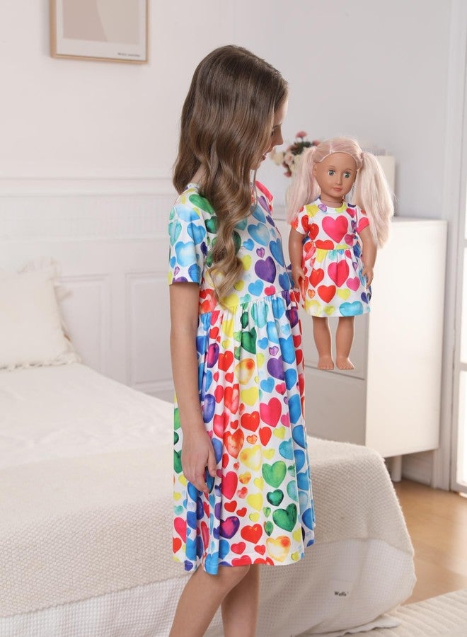 Bow Dream Girl Dress and Matching American Girl Doll Clothes for Girls Heart Shaped Print Size 110 - Image 5