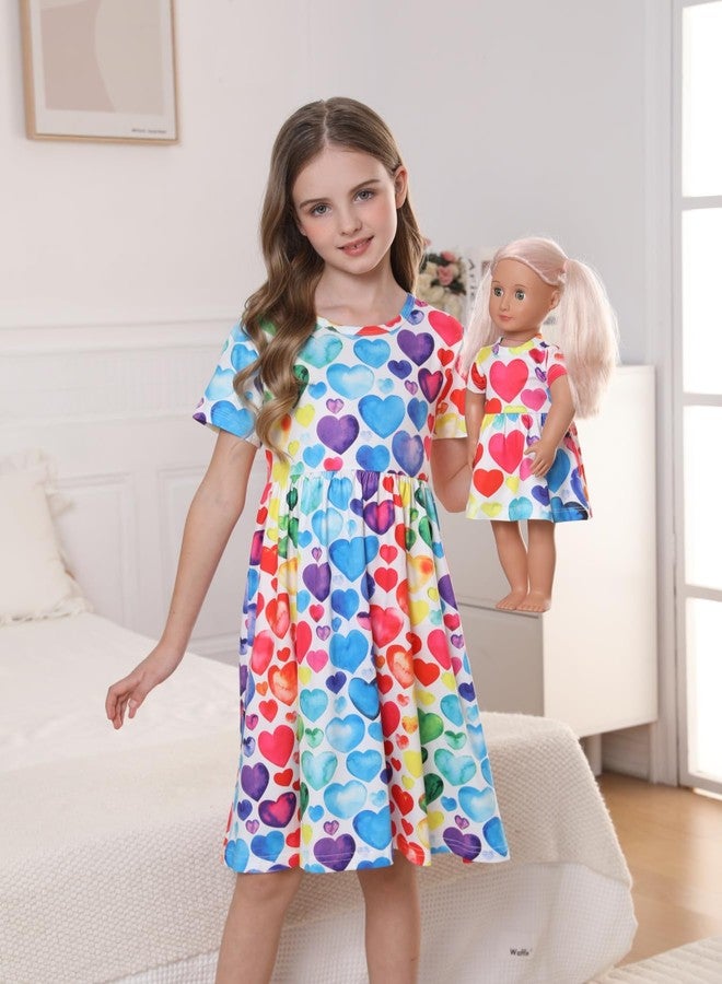Bow Dream Girl Dress and Matching American Girl Doll Clothes for Girls Heart Shaped Print Size 110 - Image 4