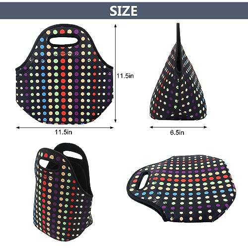 LOVAC Neoprene Lunch Bag, Thick Insulated Lunch Bag - Durable & Waterproof Lunch Tote With Zipper For Outdoor Travel Work School (Small Colorful Dot) - Image 2