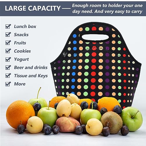 LOVAC Neoprene Lunch Bag, Thick Insulated Lunch Bag - Durable & Waterproof Lunch Tote With Zipper For Outdoor Travel Work School (Small Colorful Dot) - Image 4