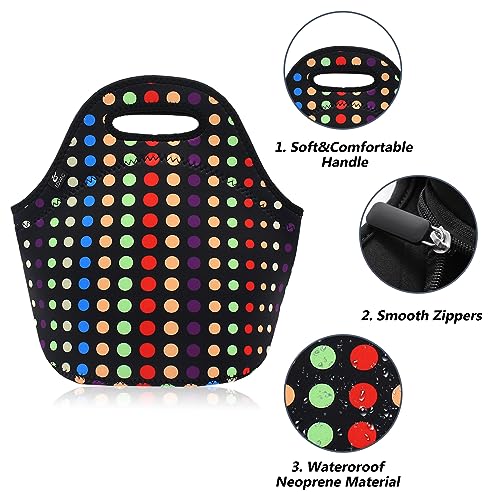 LOVAC Neoprene Lunch Bag, Thick Insulated Lunch Bag - Durable & Waterproof Lunch Tote With Zipper For Outdoor Travel Work School (Small Colorful Dot) - Image 3