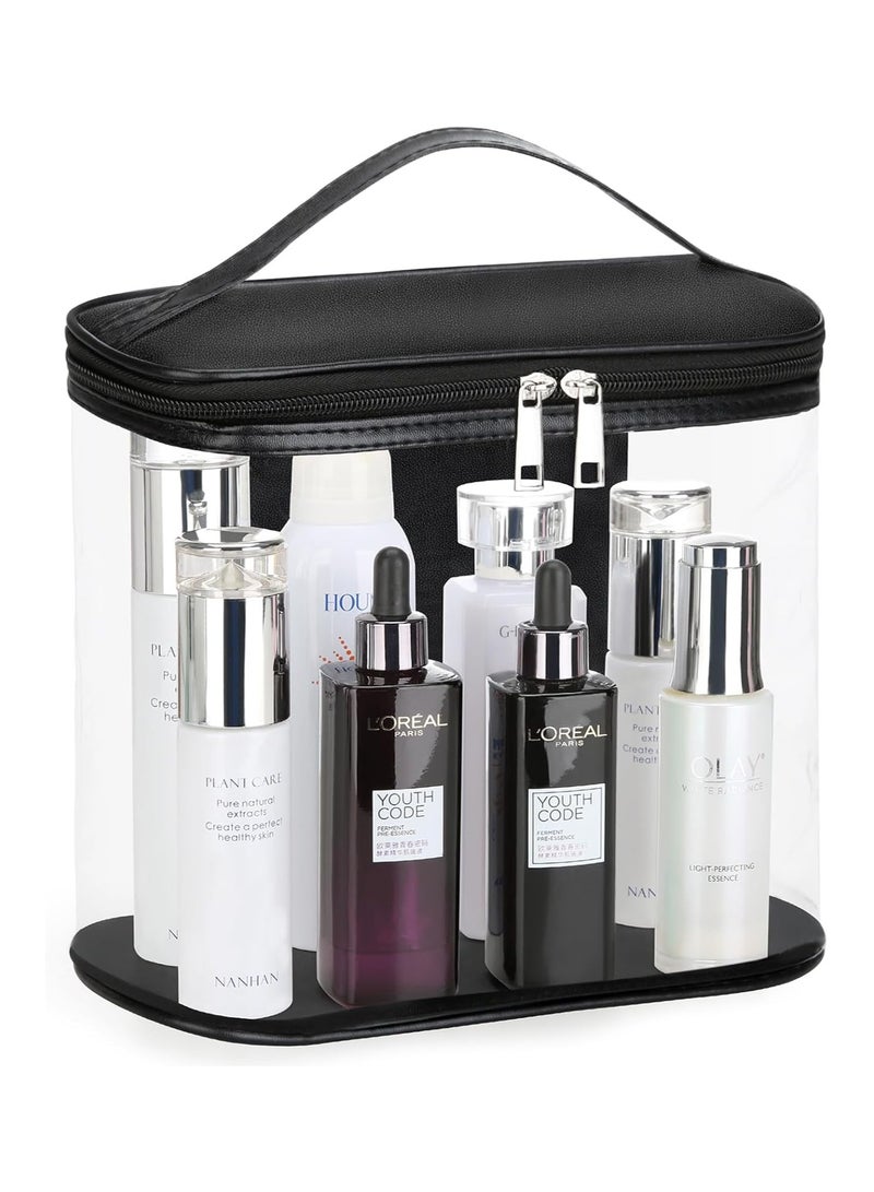 Duty Leak Proof Clear Travel Bags for Toiletries, Transparent Makeup Cosmetic Bag with Zipper and Handle ( Black) - Image 1
