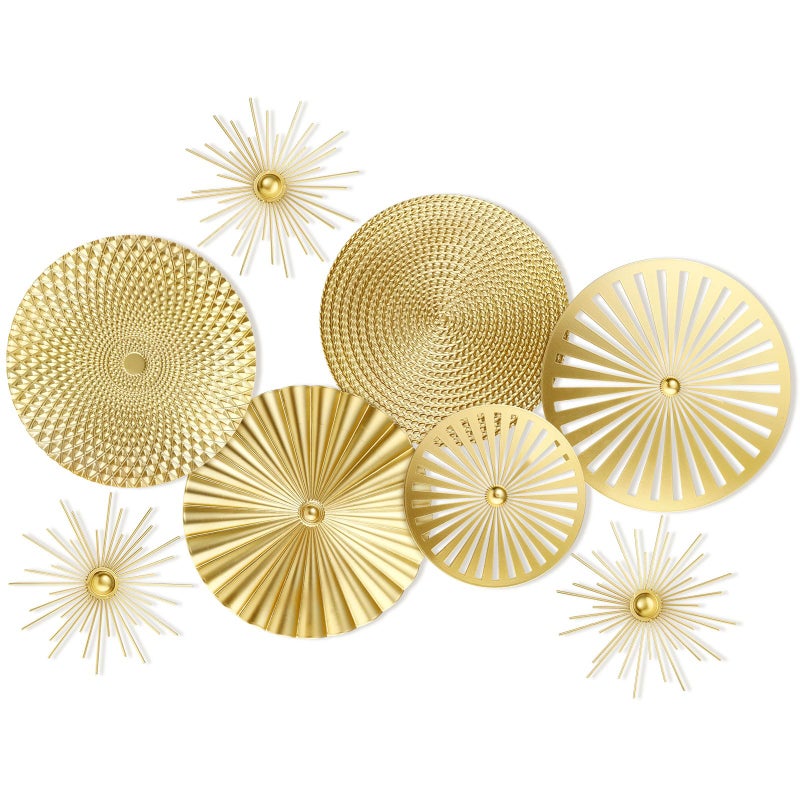 Lingvee 8 Pcs Gold Wall Decor Modern Metal Wall Decor Metal Starbursts Radial Plate Wall Art Hanging Decorative Round Wall Decorations for Home Bedroom Bathroom Living Room Office Wall Sculpture - Image 1