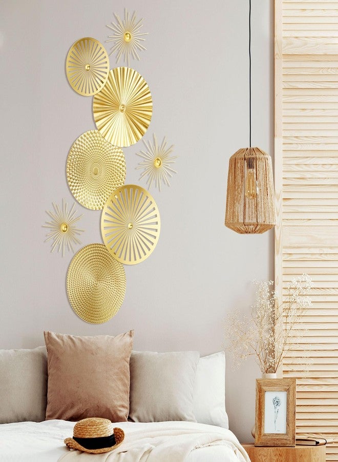 Lingvee 8 Pcs Gold Wall Decor Modern Metal Wall Decor Metal Starbursts Radial Plate Wall Art Hanging Decorative Round Wall Decorations for Home Bedroom Bathroom Living Room Office Wall Sculpture - Image 5