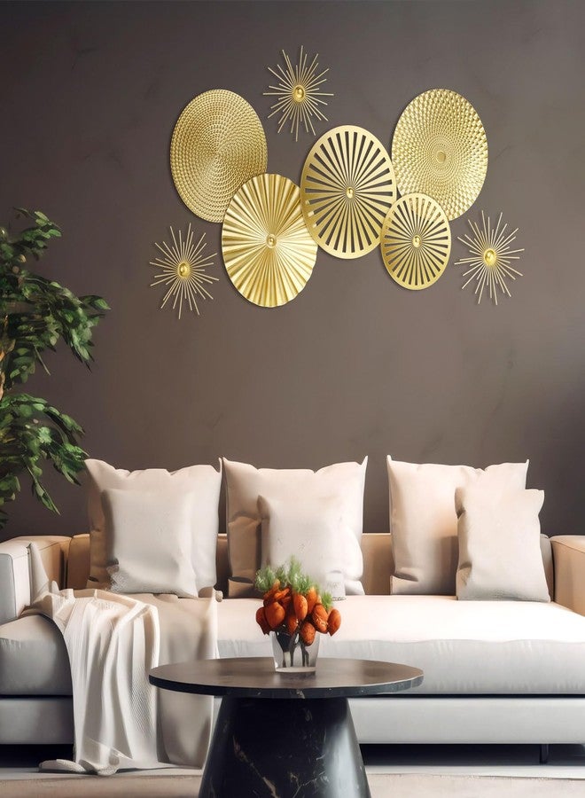 Lingvee 8 Pcs Gold Wall Decor Modern Metal Wall Decor Metal Starbursts Radial Plate Wall Art Hanging Decorative Round Wall Decorations for Home Bedroom Bathroom Living Room Office Wall Sculpture - Image 4
