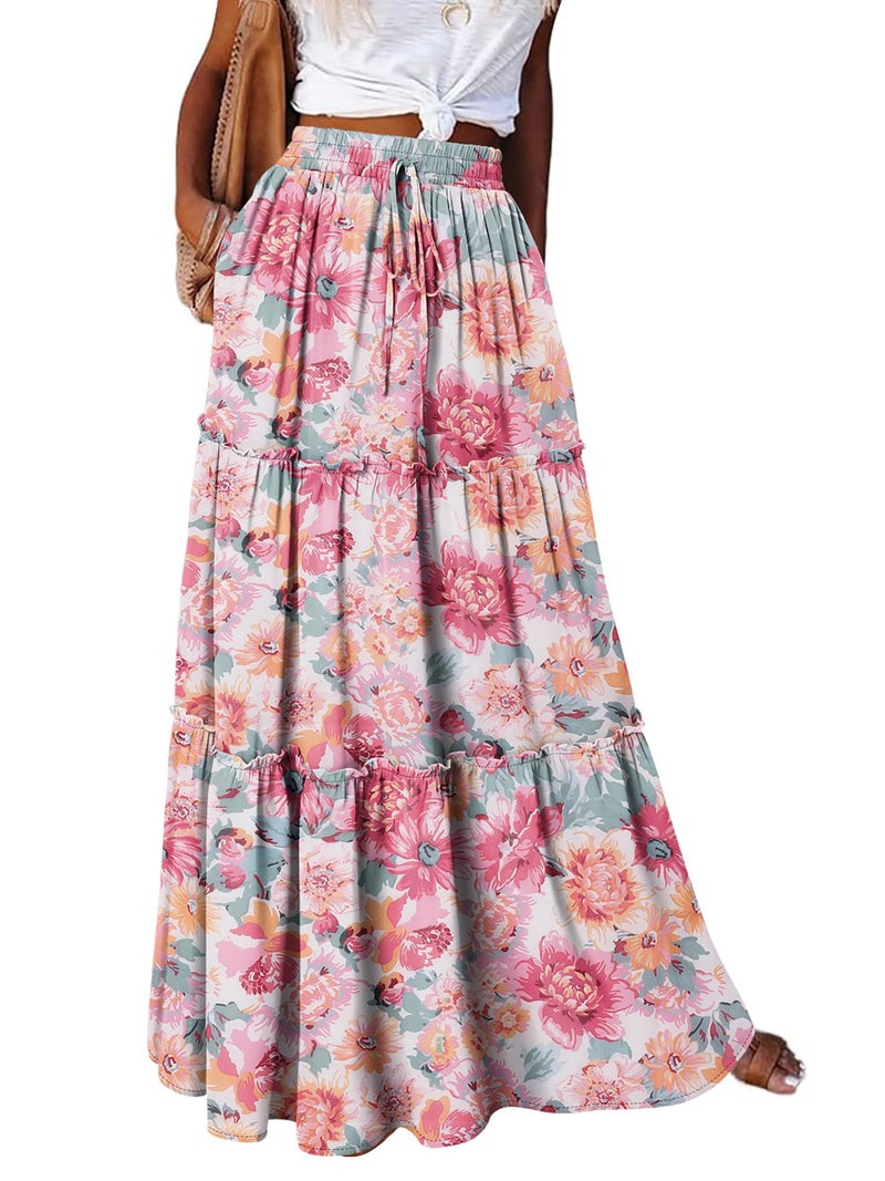 onlypuff Maxi Skirt for Women Boho Western Skirts High Waist Long Skirt with Pockets Fall Festival Outfits Clothing Peony M - Image 4