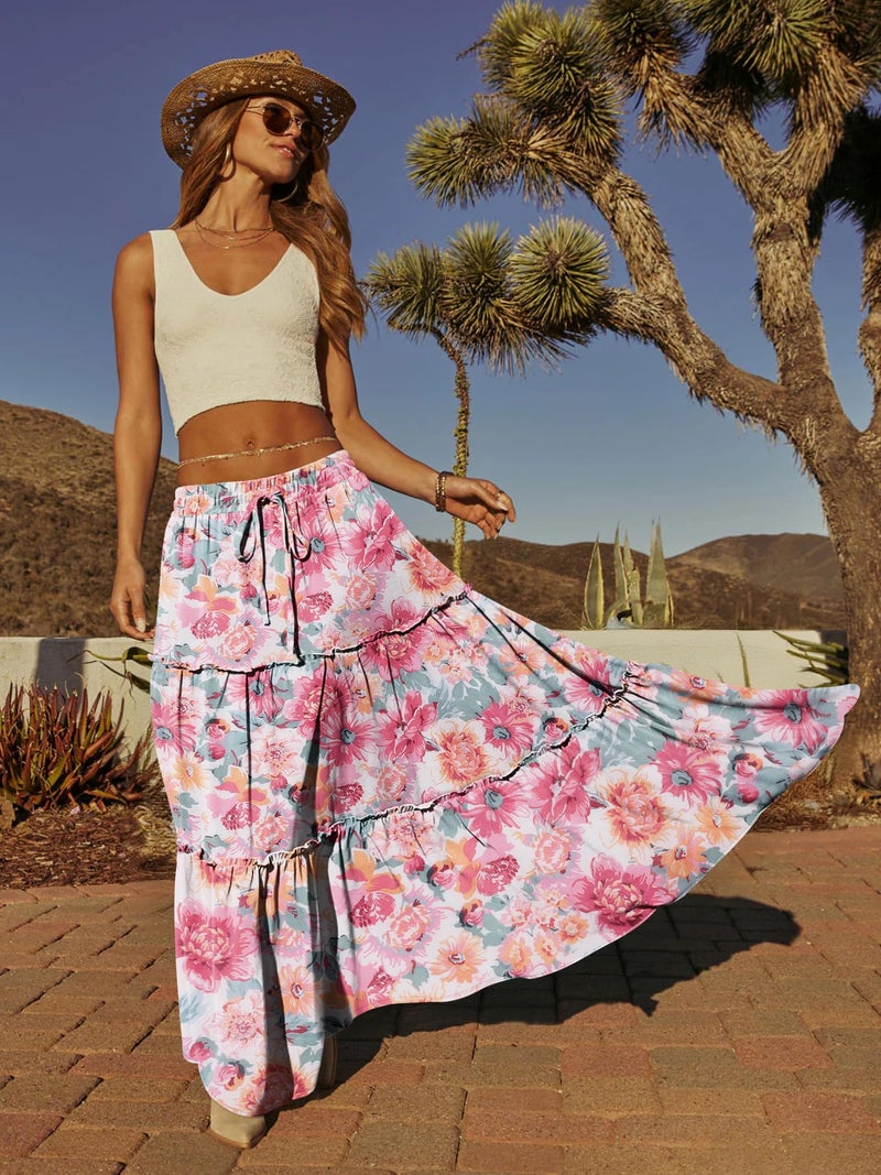 onlypuff Maxi Skirt for Women Boho Western Skirts High Waist Long Skirt with Pockets Fall Festival Outfits Clothing Peony M - Image 2