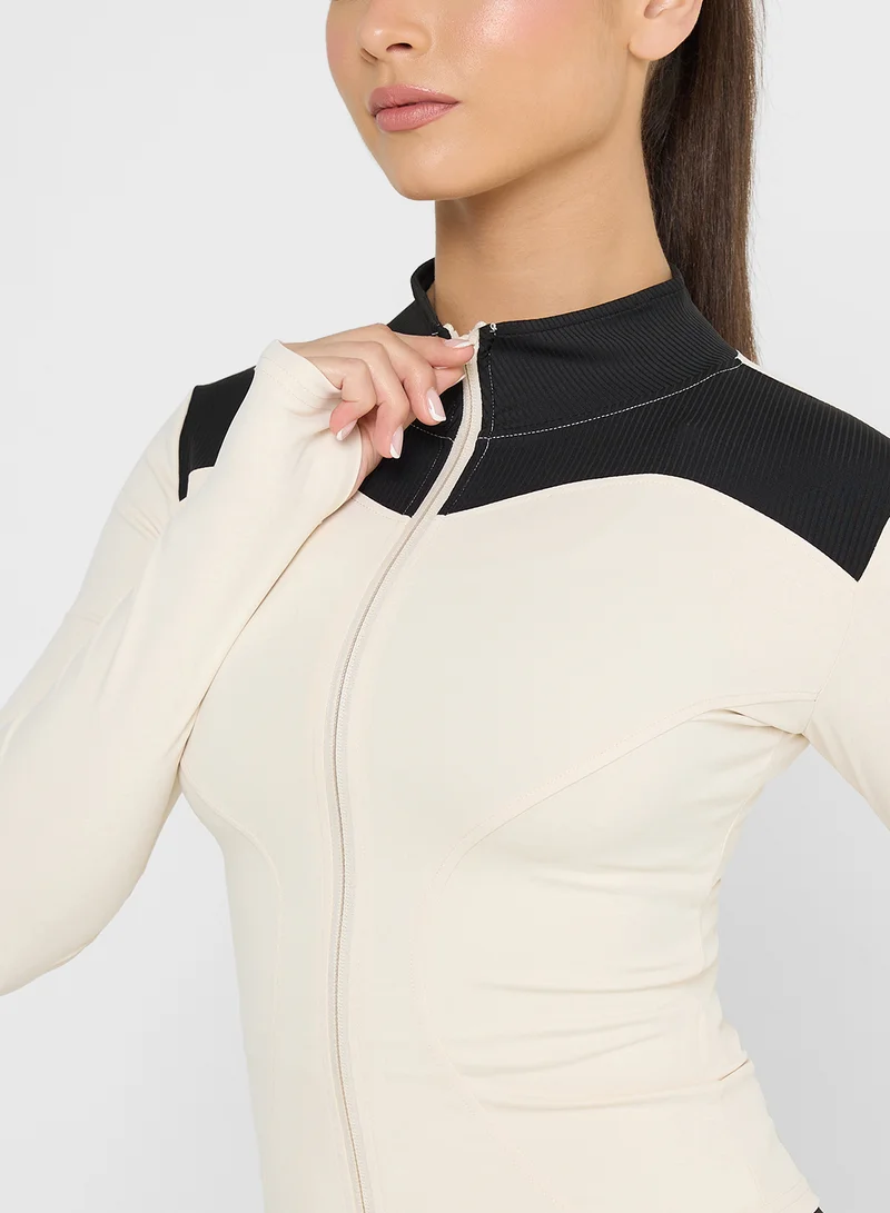 FRWD Sculpting Colorblock Zip Up Top