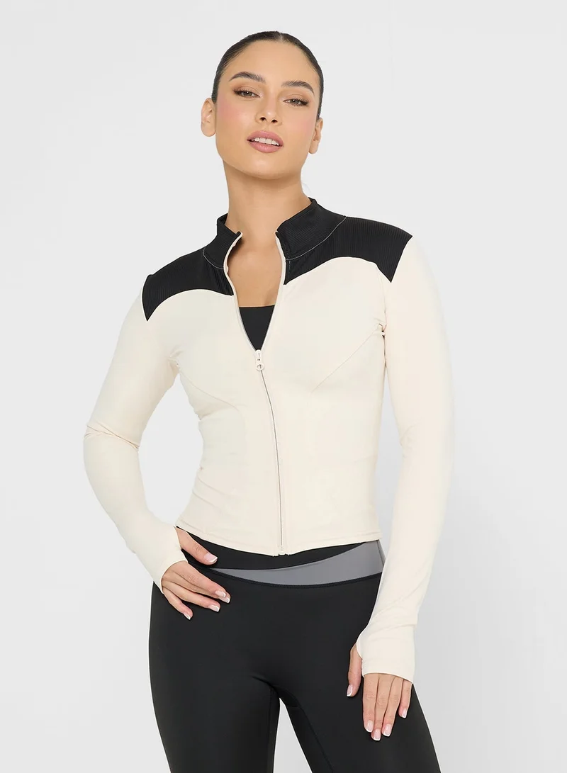 FRWD Sculpting Colorblock Zip Up Top