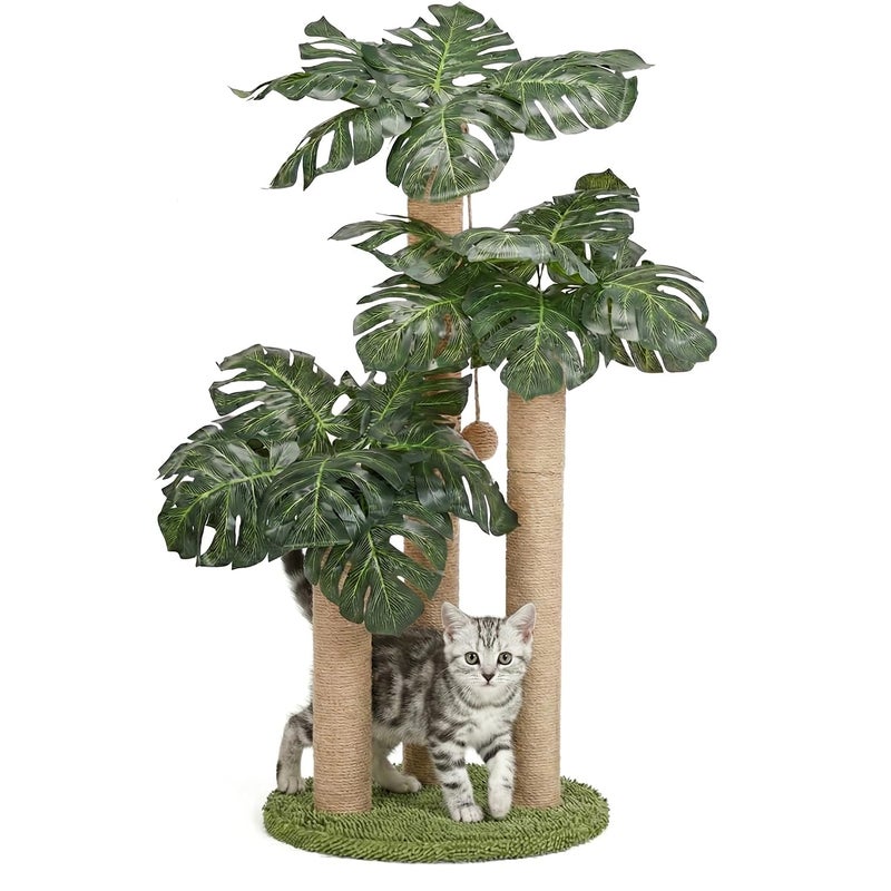 LEMONDA 31.5Inch Cat Scratching Post,Cat Scratcher Tree with 3 Scratching Poles & 2 Interactive Dangling Balls,Cats Scratching Posts for Indoor Kitten & Adult Cats - Image 1