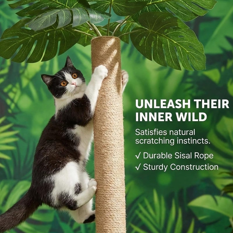 LEMONDA 31.5Inch Cat Scratching Post,Cat Scratcher Tree with 3 Scratching Poles & 2 Interactive Dangling Balls,Cats Scratching Posts for Indoor Kitten & Adult Cats - Image 4