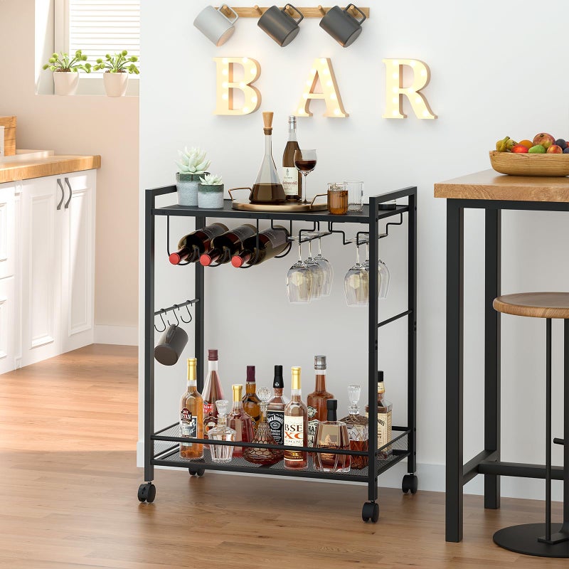 Joaxswe Bar Cart, Home Bar Serving Cart with 2-Tier Shelf,Rolling Beverage Cart with Wheels,Mobile Kitchen Shelf,Modern Wine Drink Cart with Wine Rack and Glass Holder for Kitchen,Dinning Room,Black - Image 5