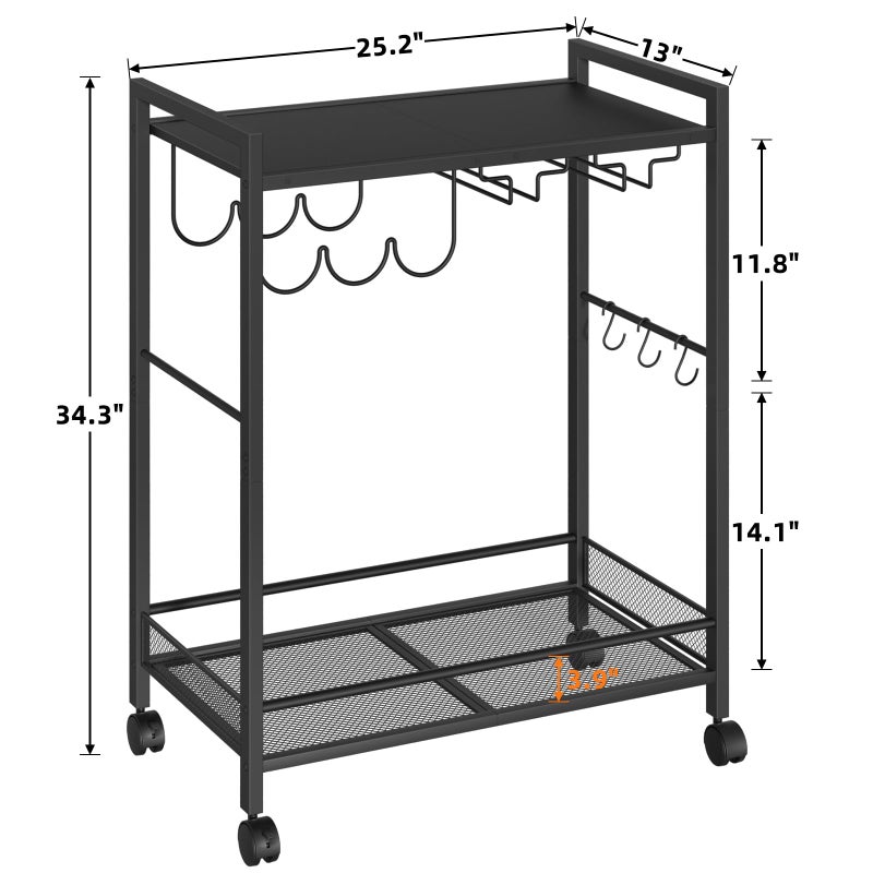 Joaxswe Bar Cart, Home Bar Serving Cart with 2-Tier Shelf,Rolling Beverage Cart with Wheels,Mobile Kitchen Shelf,Modern Wine Drink Cart with Wine Rack and Glass Holder for Kitchen,Dinning Room,Black - Image 2